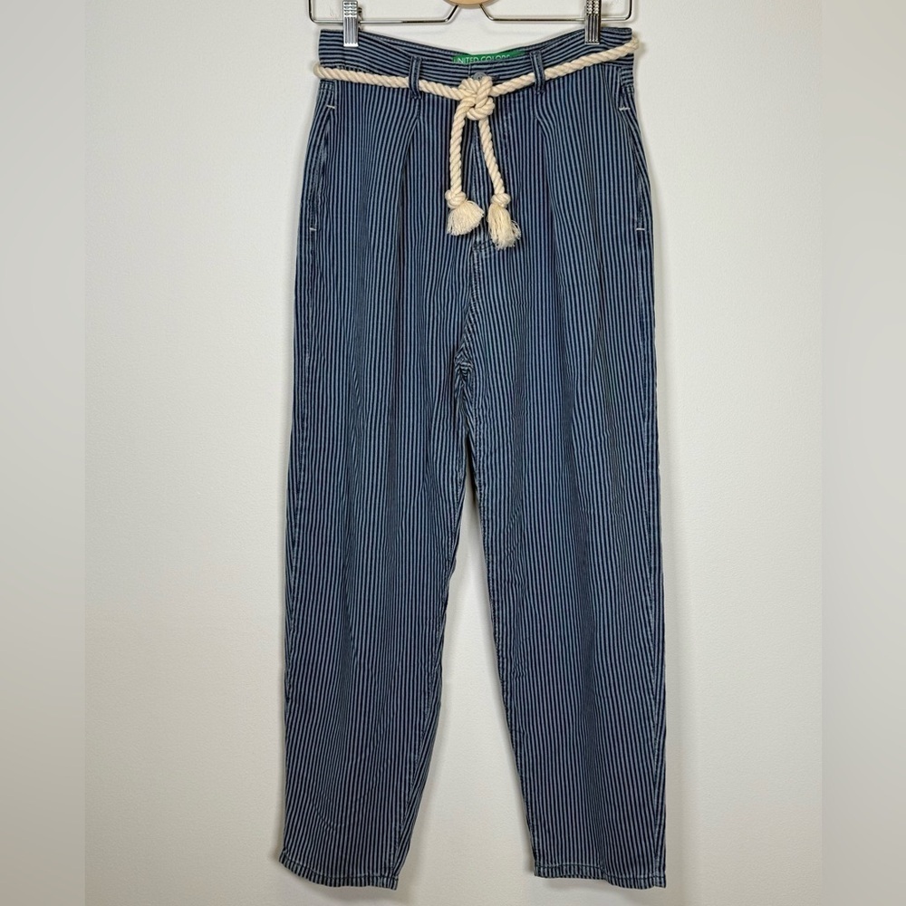 United Colors Of Benetton Blue & White Striped Ankle Length Pants Women’s Size 4